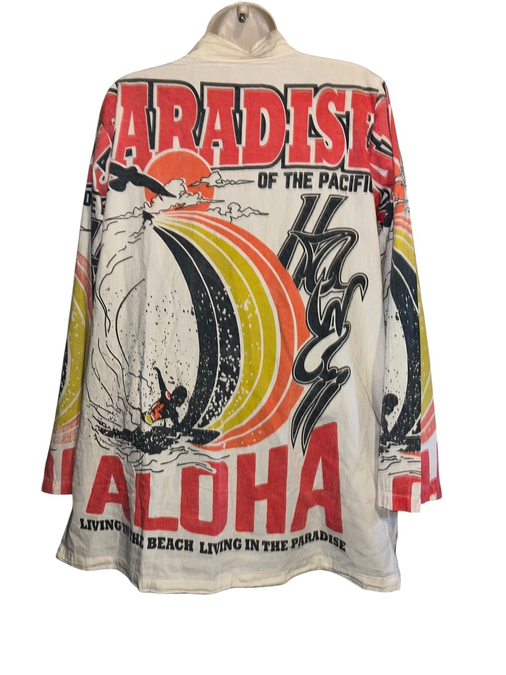 Vintage Graphic Beach Kimono Jacket - Cream with Red & Orange Print - Picture 4 of 8